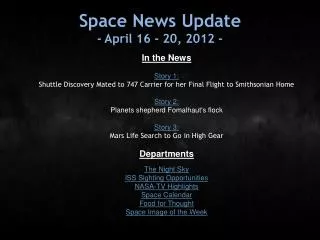 Space News Update - April 16 - 20, 2012 -