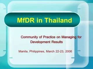 MfDR in Thailand