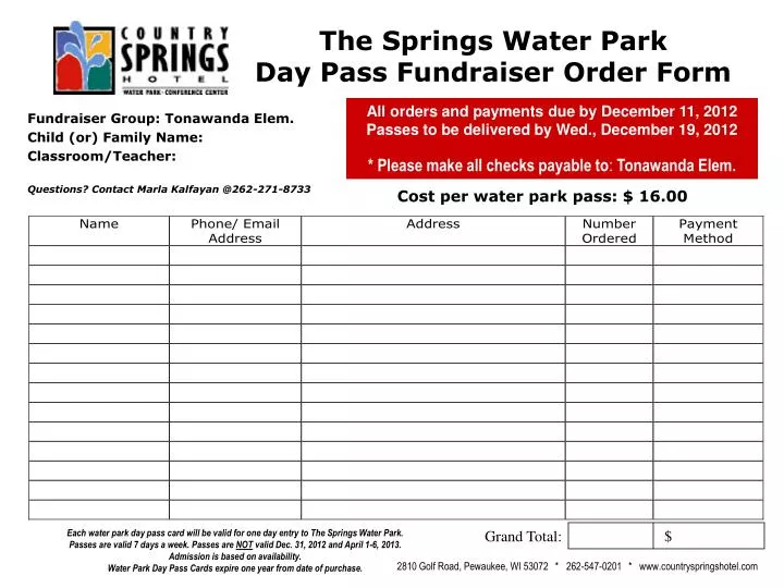 the springs water park day pass fundraiser order form