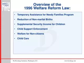 Overview of the 1996 Welfare Reform Law: