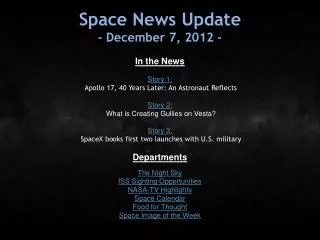 Space News Update - December 7, 2012 -