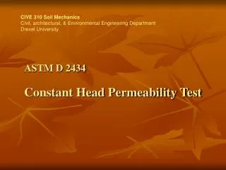 ASTM D 2434 Constant Head Permeability Test