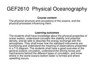 GEF2610 Physical Oceanography