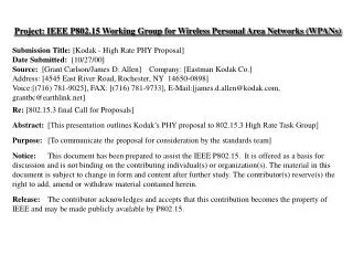 Project: IEEE P802.15 Working Group for Wireless Personal Area Networks (WPANs)