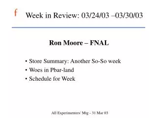 Week in Review: 03/24/03 –03/30/03