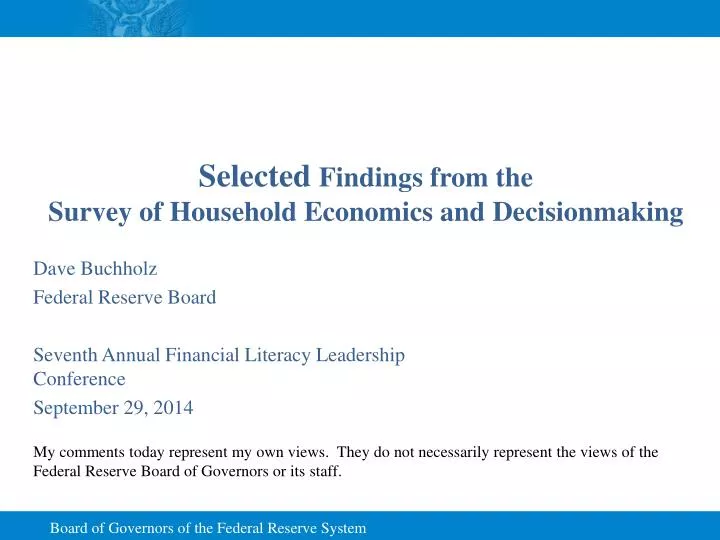 selected findings from the survey of household economics and decisionmaking