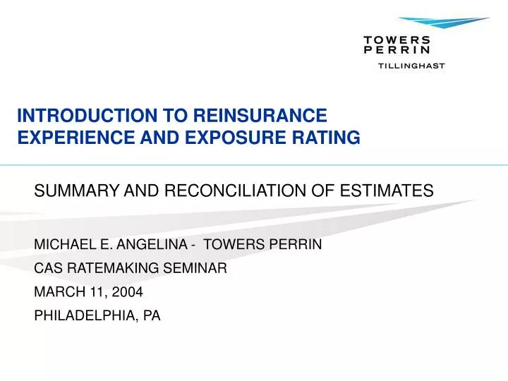 introduction to reinsurance experience and exposure rating
