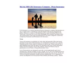 Bel Air MD Life Insurance Company - Deaninsurance