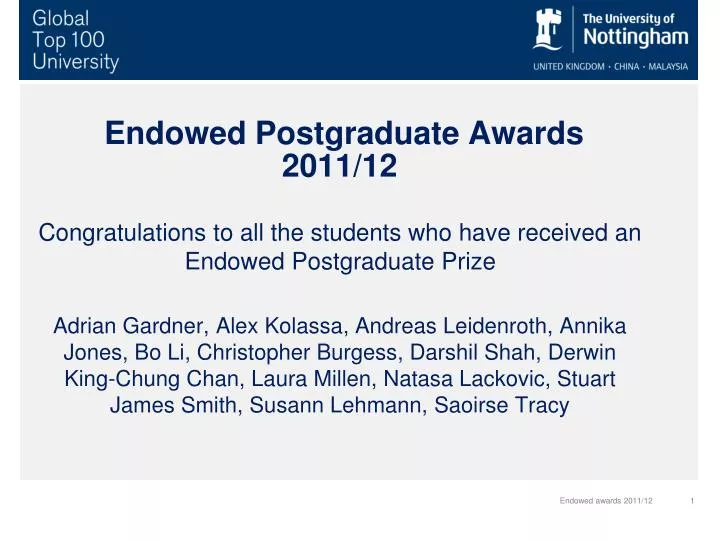 endowed postgraduate awards 2011 12