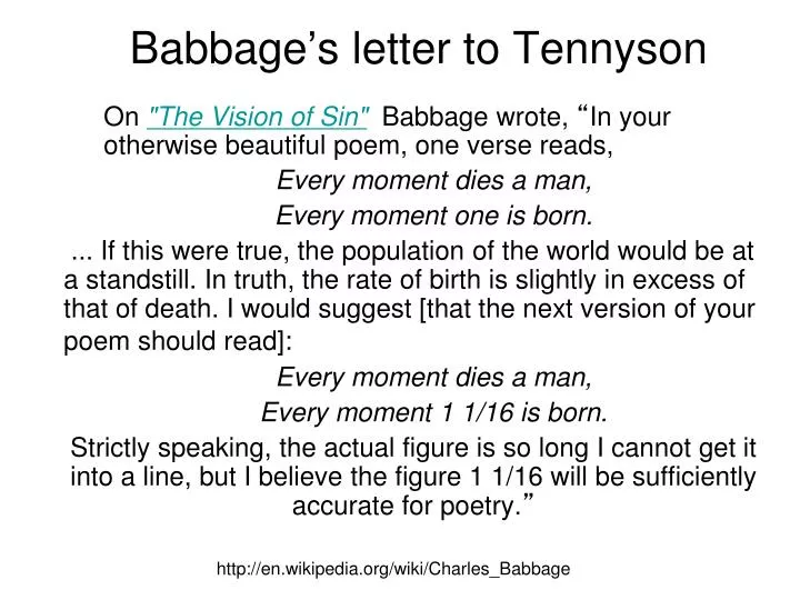 babbage s letter to tennyson