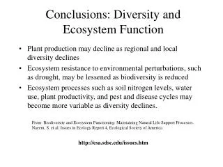 Conclusions: Diversity and Ecosystem Function