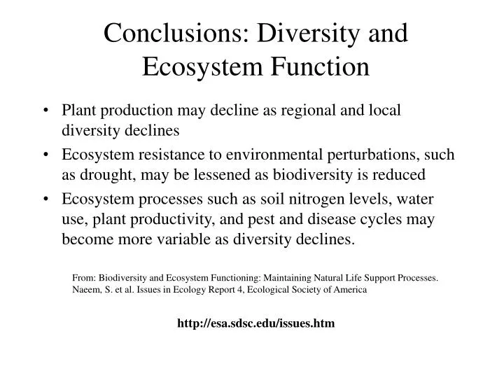 conclusions diversity and ecosystem function