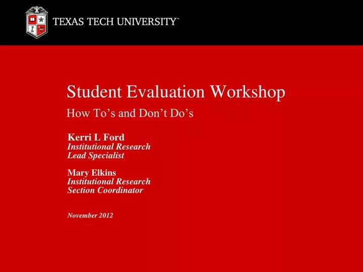 student evaluation workshop how to s and don t do s