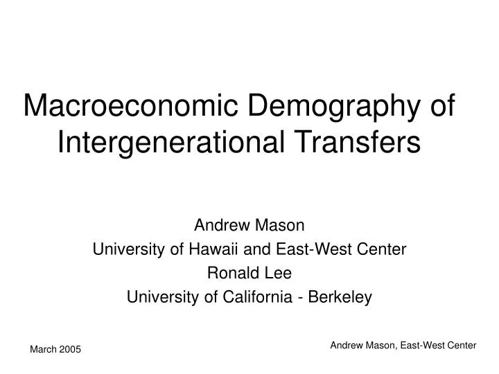 macroeconomic demography of intergenerational transfers