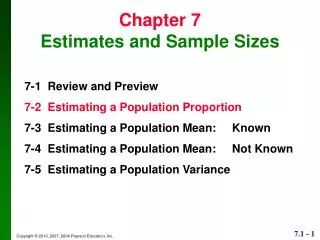 Chapter 7 Estimates and Sample Sizes