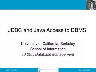 JDBC and Java Access to DBMS