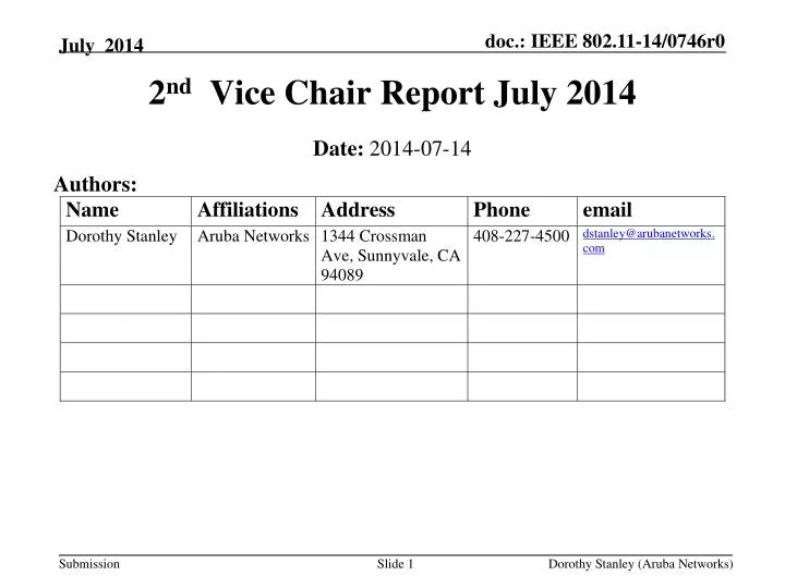 2 nd vice chair report july 2014
