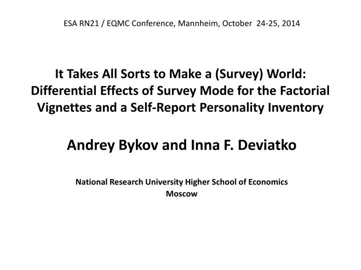 andrey bykov and inna f deviatko national research university higher school of economics moscow