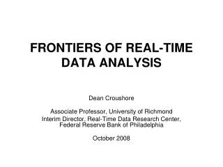 FRONTIERS OF REAL-TIME DATA ANALYSIS