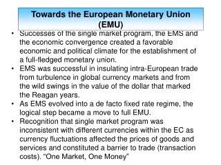 Towards the European Monetary Union (EMU)