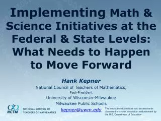 Hank Kepner National Council of Teachers of Mathematics, Past-President
