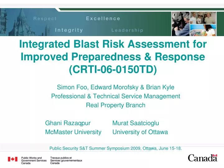 integrated blast risk assessment for improved preparedness response crti 06 0150td