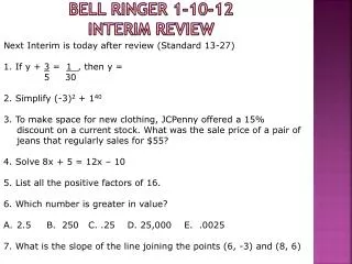 Bell Ringer 1-10-12 INTERIM Review