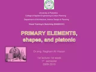 PRIMARY ELEMENTS, shapes, and platonic Dr.eng. Nagham Ali Hasan 1st lecture-1st week