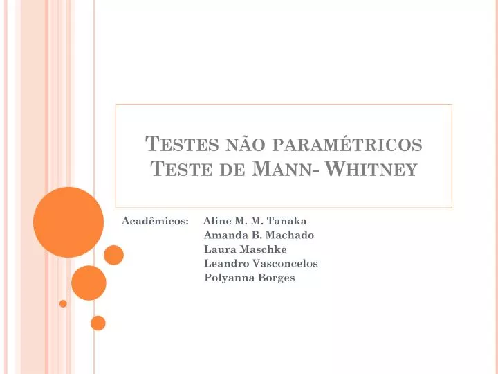 testes n o param tricos teste de mann whitney