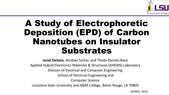 a study of electrophoretic deposition epd of carbon nanotubes on insulator substrates