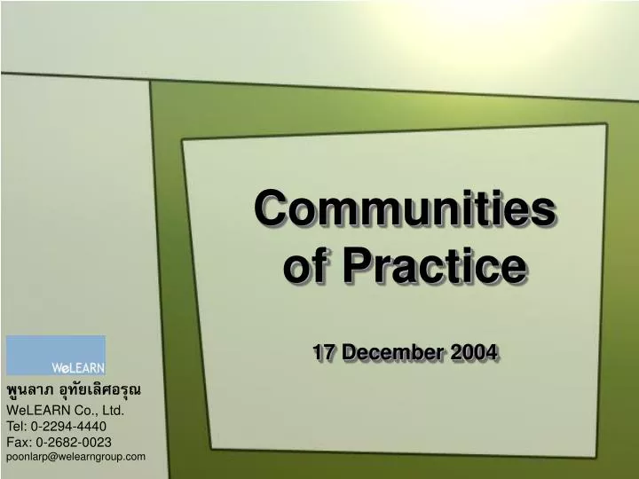 communities of practice 17 december 2004