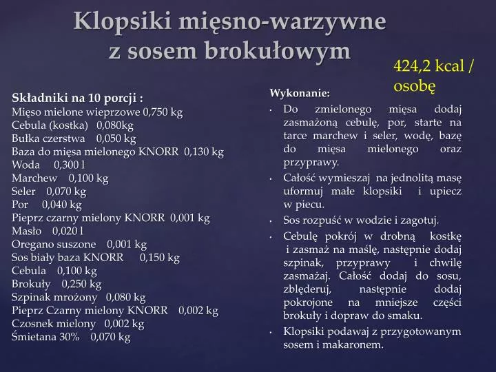 klopsiki mi sno warzywne z sosem broku owym