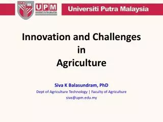 Innovation and Challenges in Agriculture