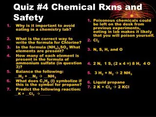 Quiz #4 Chemical Rxns and Safety