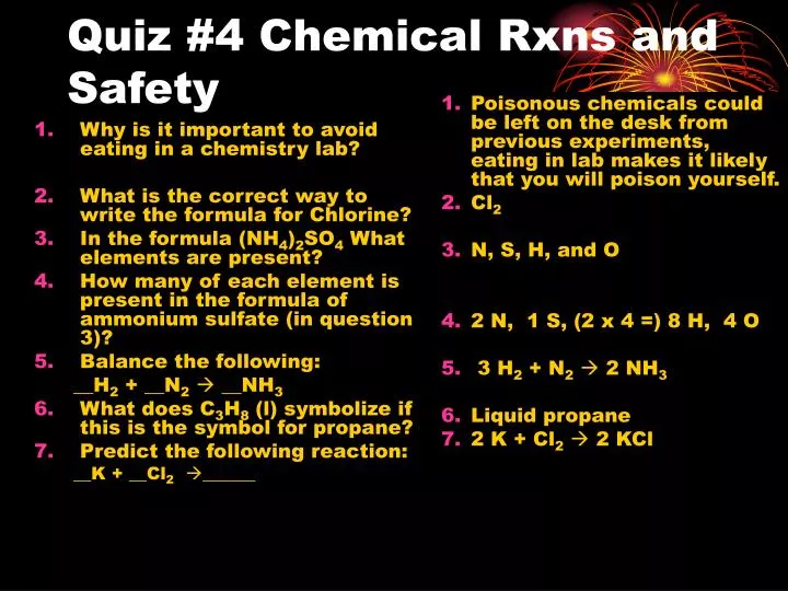 quiz 4 chemical rxns and safety