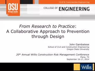 From Research to Practice : A Collaborative Approach to Prevention through Design