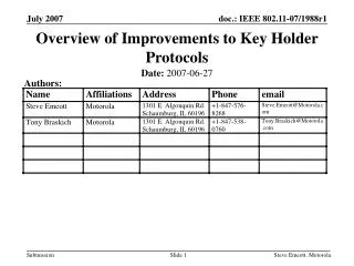 Overview of Improvements to Key Holder Protocols