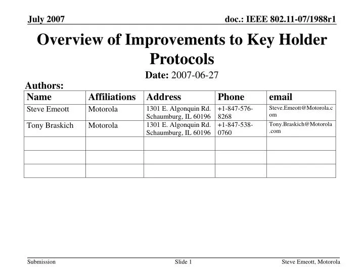 overview of improvements to key holder protocols