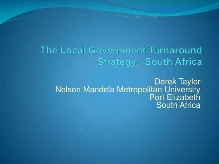 the local government turnaround strategy south africa