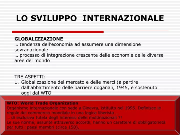 lo sviluppo internazionale