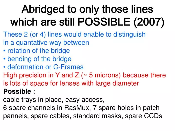 abridged to only those lines which are still possible 2007
