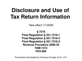 Disclosure and Use of Tax Return Information