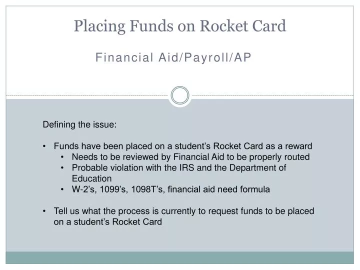 placing funds on rocket card