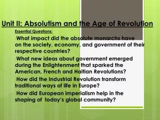 Unit II: Absolutism and the Age of Revolution