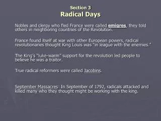 Section 3 Radical Days
