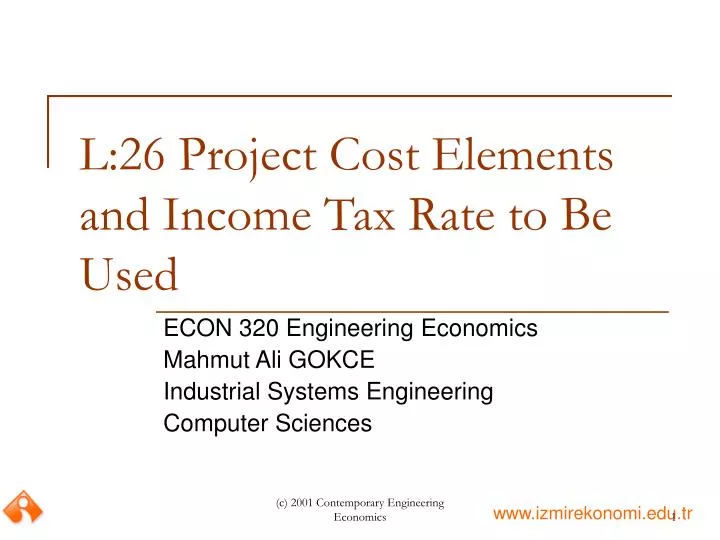 l 26 project cost elements and income tax rate to be used