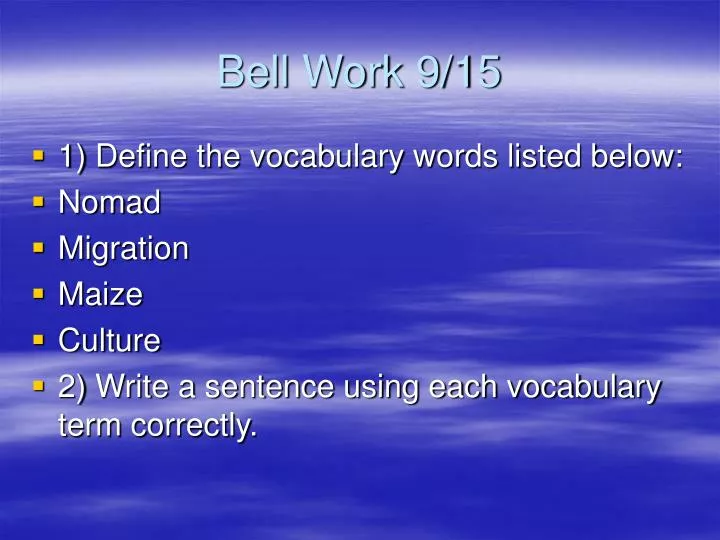 bell work 9 15