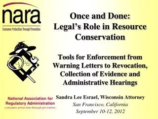 Sandra Lee Esrael, Wisconsin Attorney San Francisco, California September 10-12, 2012