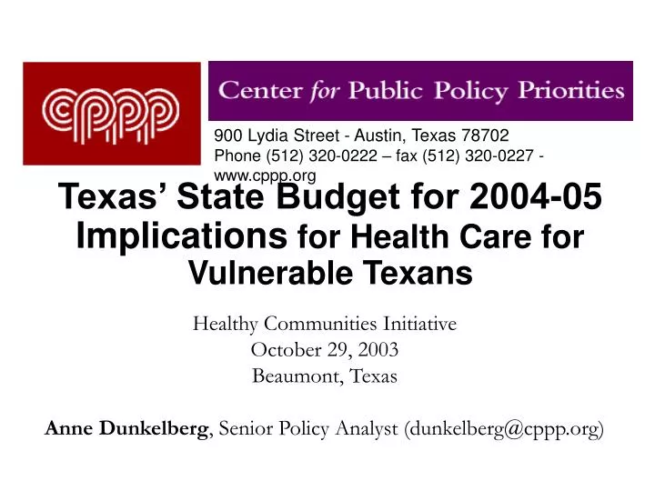 texas state budget for 2004 05 implications for health care for vulnerable texans