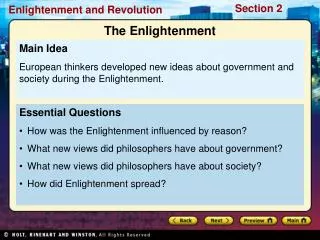 Essential Questions How was the Enlightenment influenced by reason?